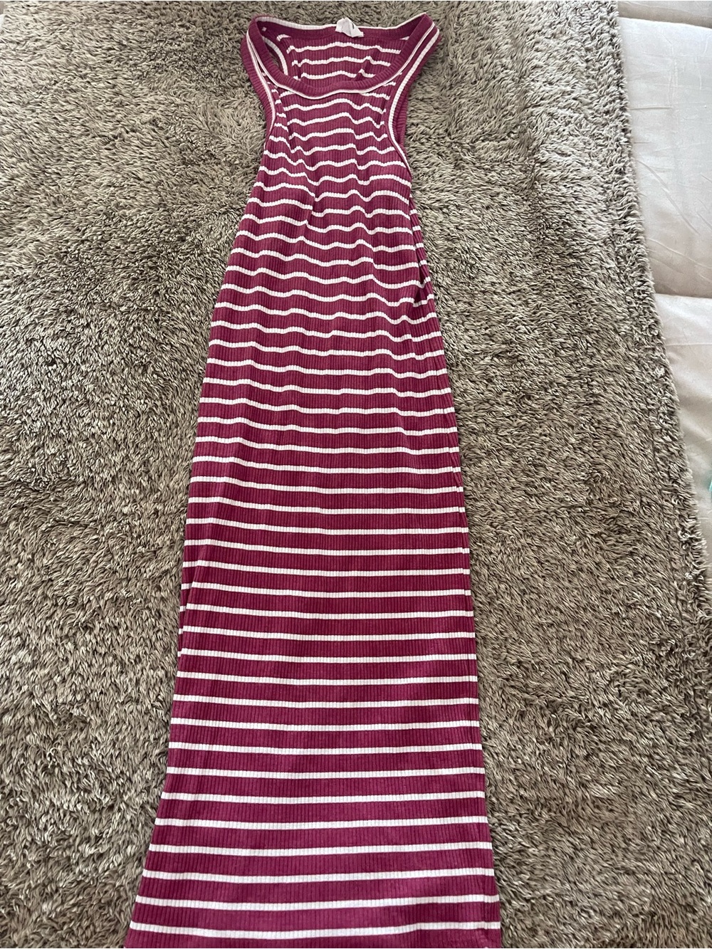 Striped Pink and White Ribbed Midi dress
